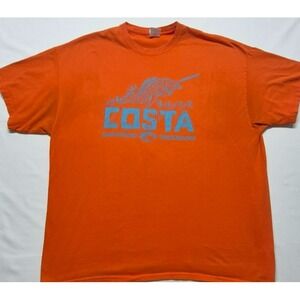 Costa men's orange graphic t-shirt blue logo fishing theme sz.2XL
